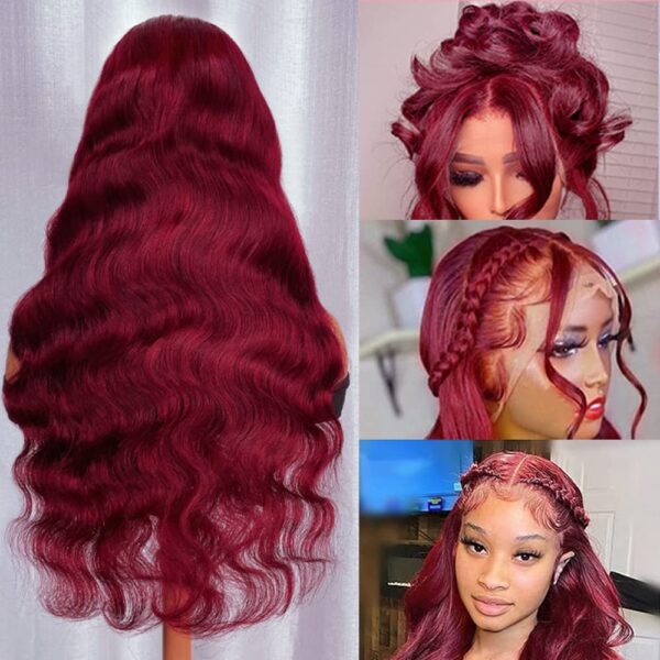 Pre-Cut Lace Wear Go Glueless Wig Burgundy Pure Color Body Wave Breathable - 4x4 Lace / 150% Density / 32 inch