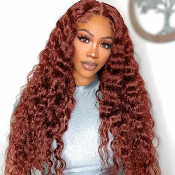 Pre-Cut Lace Wear Go Glueless Wig Reddish Brown Pure Color Deep Wave Breathable - 5x5 Lace / 180% Density / 28 inch