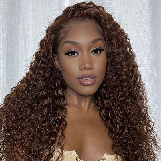 Pre-Cut Lace Wear Go Glueless Wig Dark Brown Pure Color Curly Breathable - 4x4 Lace / 150% Density / 22 inch