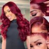 Pre-Cut Lace Wear Go Glueless Wig Burgundy Pure Color Body Wave Breathable - 4x4 Lace / 150% Density / 32 inch