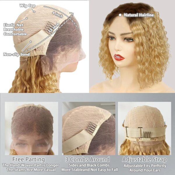 #5/27 Ombre Color Bob Wigs Curly HD Lace Front Human Hair Wig - 13x4 Lace / 10 inch