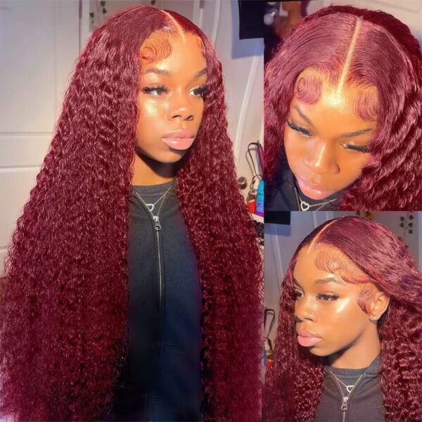 Pre-Cut Lace Wear Go Glueless Wig Burgundy Pure Color Curly Breathable - 5x5 Lace / 150% Density / 24 inch