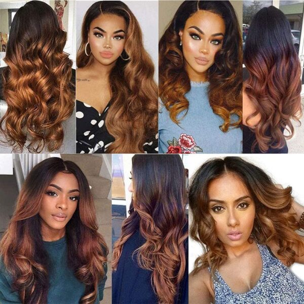 71KmRUolM3L._SL1000 Black With Light Brown Ombre Color Body Wave Virgin Wig HD Lace Wig Human Hair Wig - 13x4 Lace / NO / 24inch