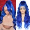 71LwPe3NMAL._SL1000 Blue Lace Front Wig Human Hair 13x4 HD Body Wave Human Hair Lace Front Wigs Pre Plucked Colored Blue Lace Front Wig 180% Desity - 13x4 Lace / Yes(+)