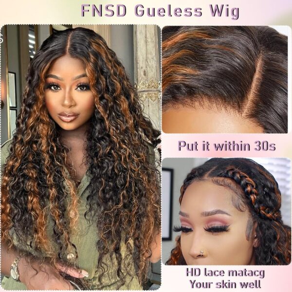 71Sx4Re4AtL._SL1001 Wear Go Pre-Cut Lace Black With Copper Color Curly Breathable Cap Glueless Wig - 4x4 Lace / 150% / 32 inch