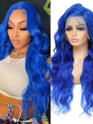 71WBzFiRX-L._SL1000 Blue Lace Front Wig Human Hair 13x4 HD Body Wave Human Hair Lace Front Wigs Pre Plucked Colored Blue Lace Front Wig 180% Desity - 13x4 Lace / Yes(+)