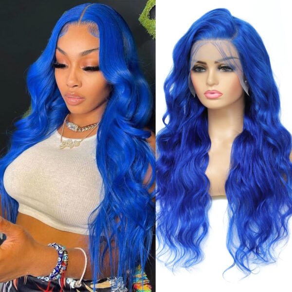 71WBzFiRX-L._SL1000 Blue Lace Front Wig Human Hair 13x4 HD Body Wave Human Hair Lace Front Wigs Pre Plucked Colored Blue Lace Front Wig 180% Desity - 13x4 Lace / Yes(+)