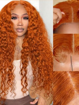 Pre-Cut Lace Wear Go Glueless Wig Ginger Orange Pure Color Curly Breathable - 5x5 Lace / 180% Density / 22 inch