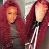 Pre-Cut Lace Wear Go Glueless Wig Burgundy Pure Color Curly Breathable - 5x5 Lace / 150% Density / 24 inch