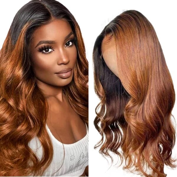 71wFdgupazL._SL1000 Black With Light Brown Ombre Color Body Wave Virgin Wig HD Lace Wig Human Hair Wig - 13x4 Lace / NO / 24inch