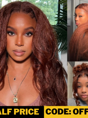 7_ab1bb3c8-4ad3-49a1-bfa2-cbe4299b23c5 50% OFF Sunber Kinky Straight Reddish Brown Lace Front Wig Dark Auburn Copper Color Human Hair Wigs - 24 / 13*4 Lace Frontal