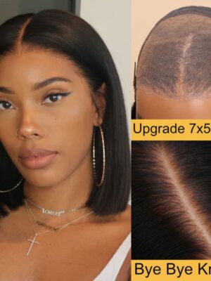 7x5_2 Sunber 0 Off Blunt Cut Bob Pre-Cut Lace Wigs 7x5 Lace Closure Human Hair Wig Pre-plucked - 14 / 7*5 Bye Bye Knots / Yaki Straight