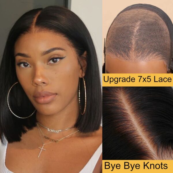 7x5_2 Sunber 0 Off Blunt Cut Bob Pre-Cut Lace Wigs 7x5 Lace Closure Human Hair Wig Pre-plucked - 14 / 7*5 Bye Bye Knots / Yaki Straight