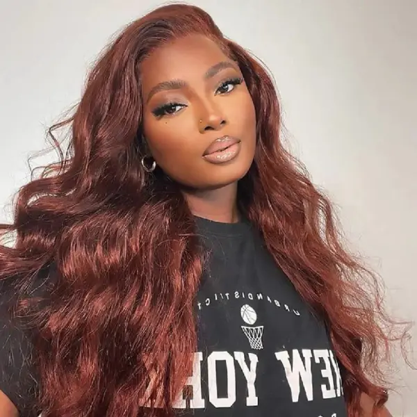 Pre-Cut Lace Wear Go Glueless Wig Reddish Brown Pure Color Body Wave Breathable - 5x5 Lace / 150% Density / 20 inch