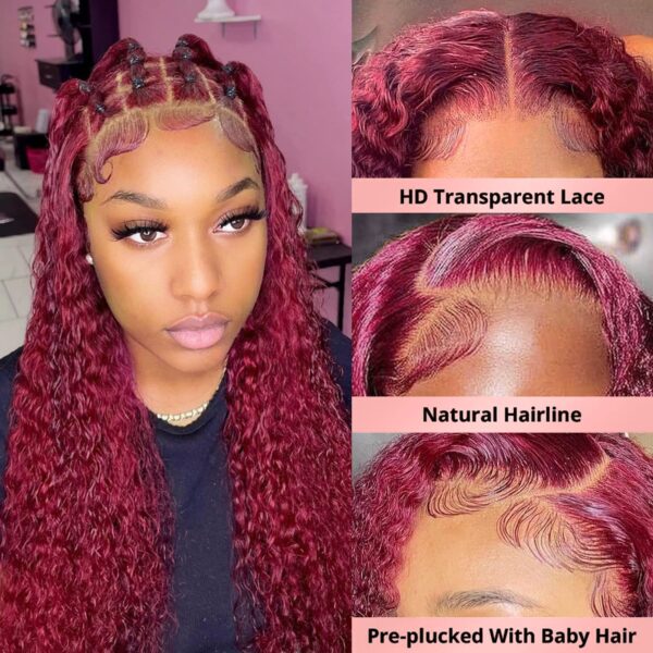 Pre-Cut Lace Wear Go Glueless Wig Burgundy Pure Color Curly Breathable - 5x5 Lace / 150% Density / 24 inch