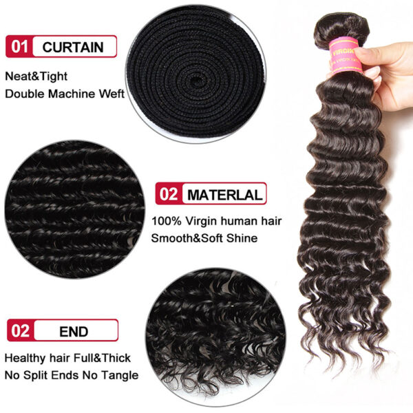 Sunber Deep Wave 4Bundles With 4x4 Lace Free Part Closure Virgin Human Hair - 12 12 12 12+10