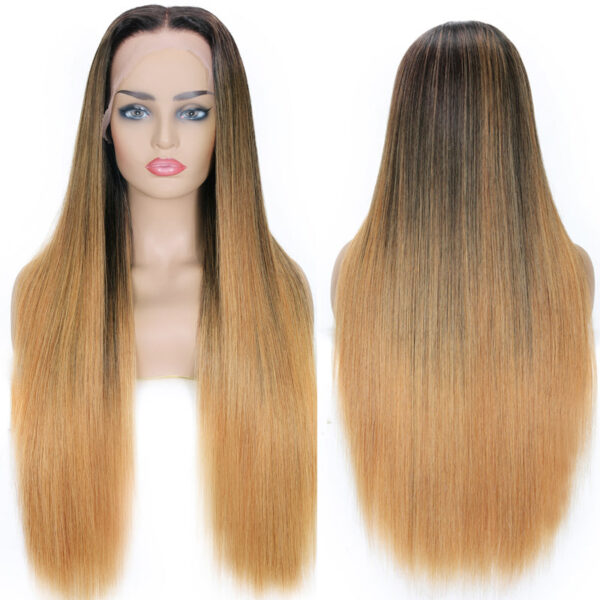 856987452145691 Sunber Ombre Blonde Straight 13 By 4 Lace Front Human Hair Wigs With Dark Roots - 20
