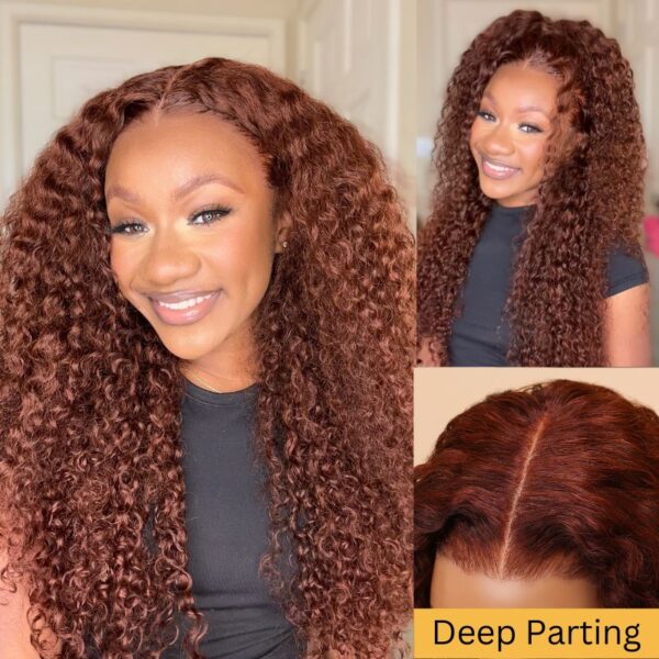 867ea99c-79bd-44fa-8aee-3f3f5331ea55 Sunber Reddish Brown Jerry Curly Pre Cut Glueless Lace Wig Human Hair Wigs Flash Sale - 20 / 13x4 Lace