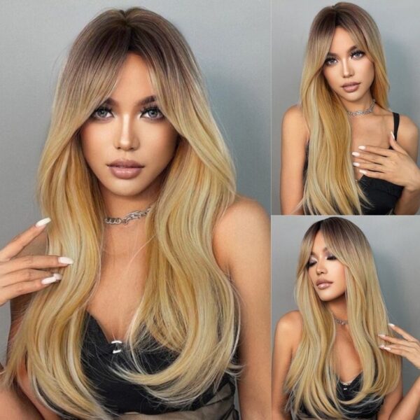 8794569b-7705-4c57-955e-30bea06a5ebb Sunber Ombre Blonde Straight 13 By 4 Lace Front Human Hair Wigs With Dark Roots - 20