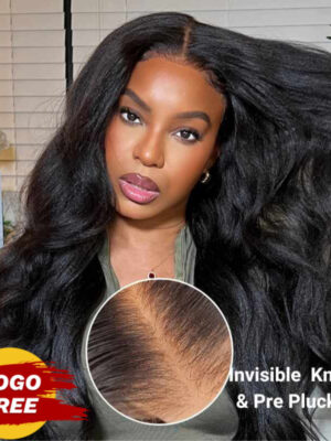 BOGO Sunber Yaki Straight Glueless Pre-cut 7x5 Bye Bye Knots Lace Closure Wig With Bleach Knots - 18 / 7*5 Bye Bye Knots