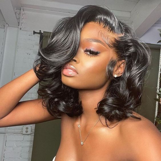 Short Glueless Body Wave Bob Wig 4x4/13x4 Lace Front Human Hair With Breathable Cap - 13x4 Lace / Black Highlight / 12inch