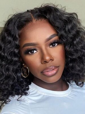 Glueless Wigs Natural Black Super Bouncy Loose Curly Transparent Lace Front Wigs - 5x5 Lace / 180% / 12