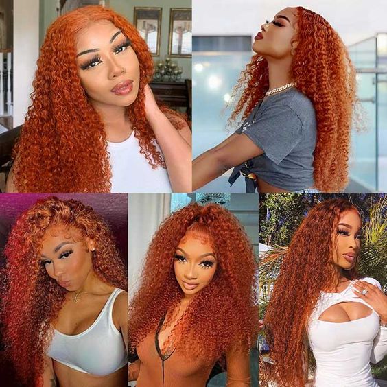 997d962e7a41a82aa267bfe66d55f8d4 Ginger Color Wig Curly Wig 180% Density 360 Lace Human Hair Wig - 360 Lace / 180% / 28inch