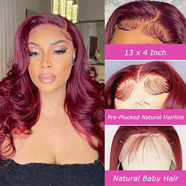 99J-body-bob_b291e950-9b77-4617-a71a-aeccac996c57 Burgundy Color Short Body Wave Bob Wigs Glueless HD 4x4 Lace Front Wigs Human Hair For Woman - 4x4 Lace / 150% / 12inch