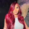 99j01 #99J Burgundy Color Wig Body Wave Wig 4x4/13x4/13x6 Lace Front Wig Pre-Cut 150% Density - 13x4 Lace / No / 18inch
