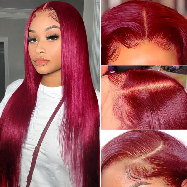 Glueless Wig Straight Wigs #99J Burgundy Color 4x4/13x4 HD Lace Front Wigs 150% Density Pre-plucked - 4x4 Lace / 180% / 30inch