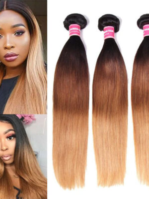 Sunber Malaysian Virgin Straight Ombre 3 Tone Color 3/4 Bundles Human Hair Extensions - 24 24 24