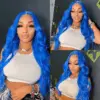 BlueWig13x4BodyWaveLaceFrontWigTransparentLaceFrontalWig180_DensityPureColorWig_05 Blue Lace Front Wig Human Hair 13x4 HD Body Wave Human Hair Lace Front Wigs Pre Plucked Colored Blue Lace Front Wig 180% Desity - 13x4 Lace / Yes(+)