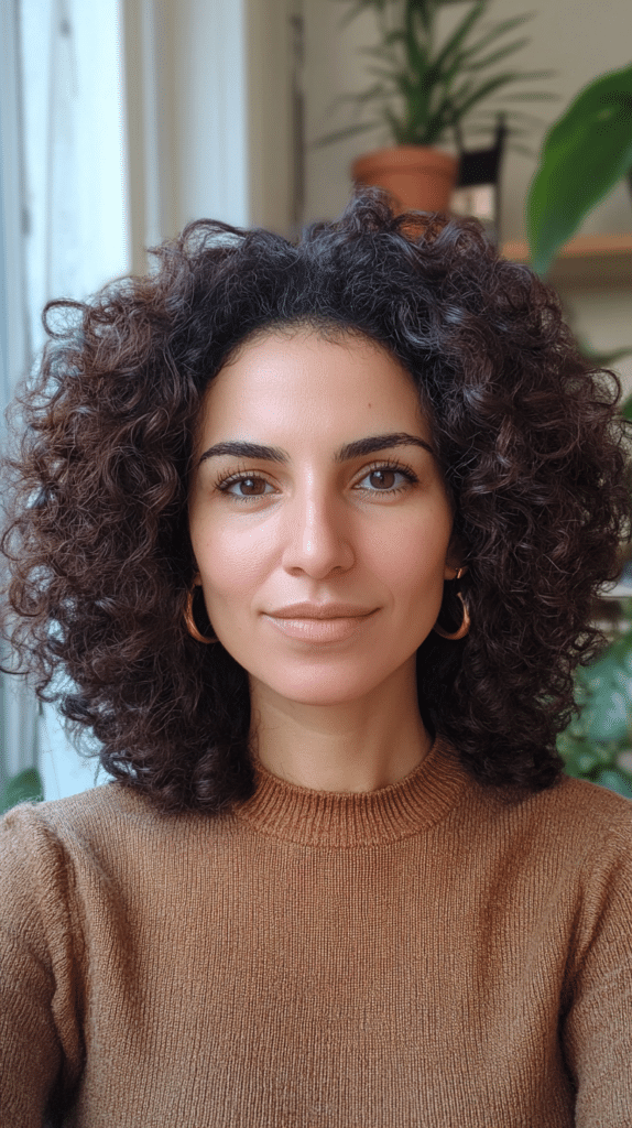 A rounded bob made for natural curls and coils, cut evenly at chin level.
