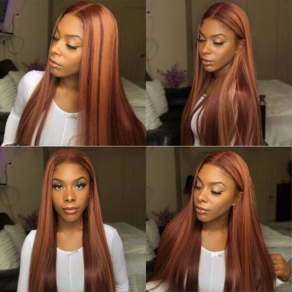 Sunber Mix Ginger And Copper Red Straight Human Hair Wigs Ombre Lace Front Wig - 22