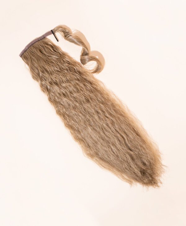 DSC03988-a vegan fiber long wavy ponytail - ash blonde 26".