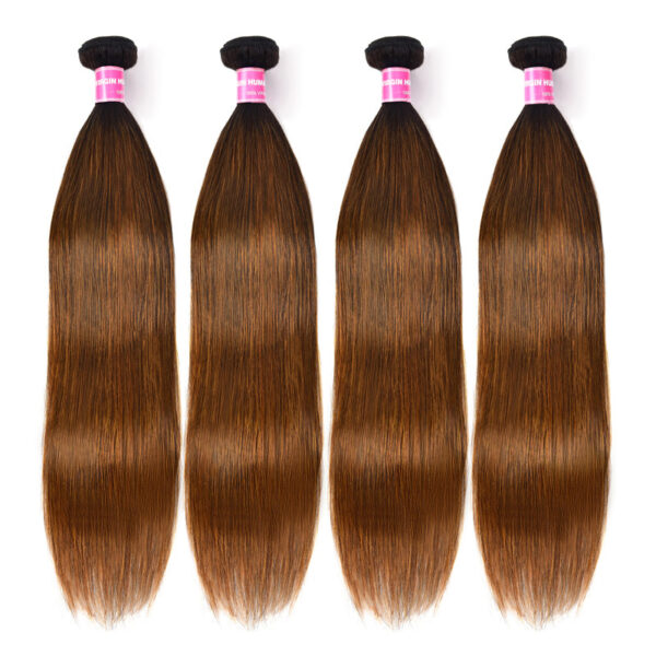 FB30ST_4 Sunber Ombre Dark Roots Balayage Color Silk Straight Human Hair Weaves 3 Bundles Deal - 30 30 30