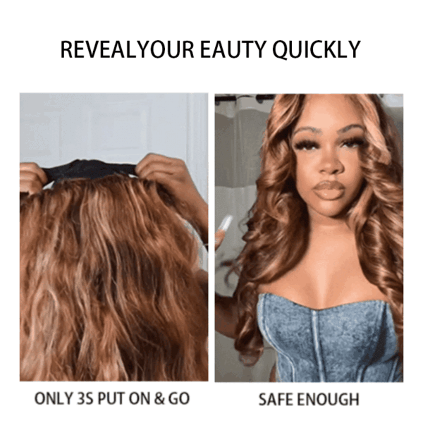 FN_839d9249-230c-4df7-b57a-e85ed5eb1e60 Wear Go Pre-Cut Lace Black With Copper Color Curly Breathable Cap Glueless Wig - 4x4 Lace / 150% / 32 inch