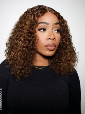 Curly Human Wig - 12” Caramel Balayage.
