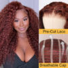 Sunber Kinky Curly Reddish Brown 6x4.75 Pre-Cut Lace Closure Wig Human Hair Glueless Wig - 24 / 6*4.75 Pre-Cut-With Baby Hair / 200%