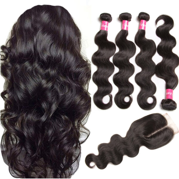 Malaysian_body_wave_hair_4_bundles_with_lace_closure Sunber Hair Virgin Malaysian Hair Body Wave 4 Bundles With 4*4 Lace Closure, Tangle Free, No Shedding - 20 22 24 26+20 / Free Part