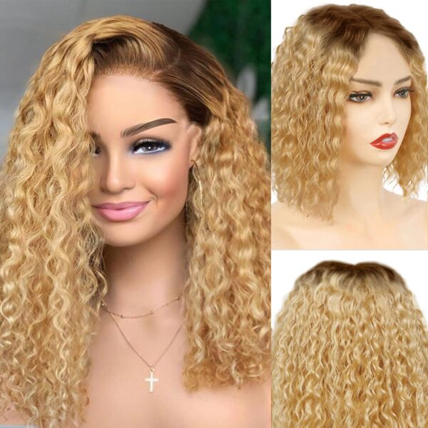 #5/27 Ombre Color Bob Wigs Curly HD Lace Front Human Hair Wig - 13x4 Lace / 10 inch