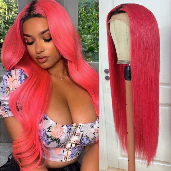 SunberPinkLaceWIG Sunber Straight Ombre Light Pink 13x4 Lace Front Wig With Baby Hair For Women - 18
