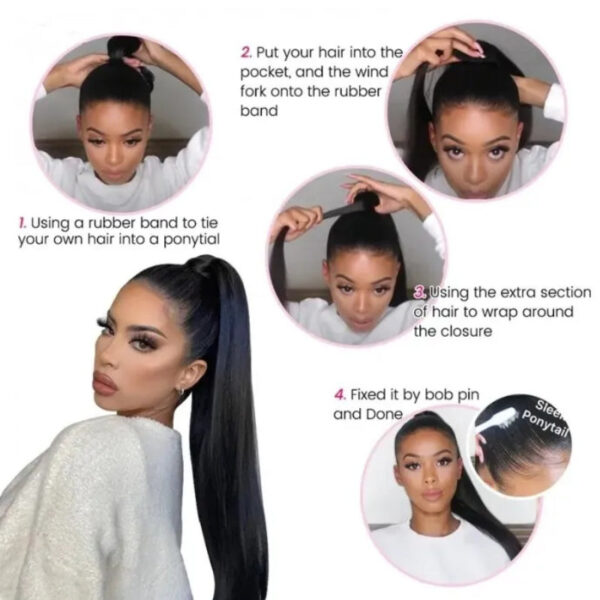 SunberkinkyStraightPonytail03 Sunber Straight Wrap Around Ponytail Hair Extension Human Hair - 24