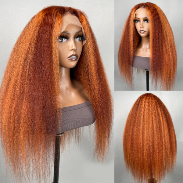 0 OFF Sunber Kinky Straight 13*4 Pre-Everything Wig Ginger Copper Red Highlight Lace Front Wigs - 18 / 13x4 Lace-Kinky Straight