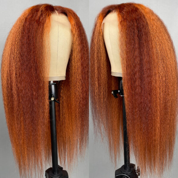 0 OFF Sunber Kinky Straight 13*4 Pre-Everything Wig Ginger Copper Red Highlight Lace Front Wigs - 18 / 13x4 Lace-Kinky Straight