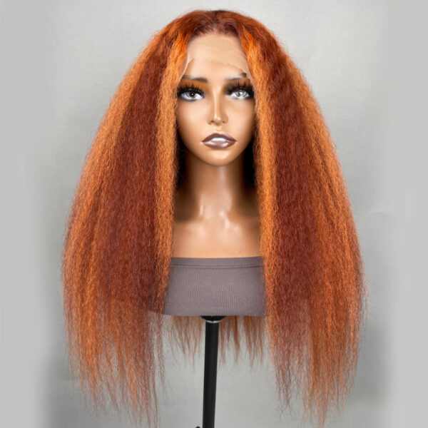 0 OFF Sunber Kinky Straight 13*4 Pre-Everything Wig Ginger Copper Red Highlight Lace Front Wigs - 18 / 13x4 Lace-Kinky Straight