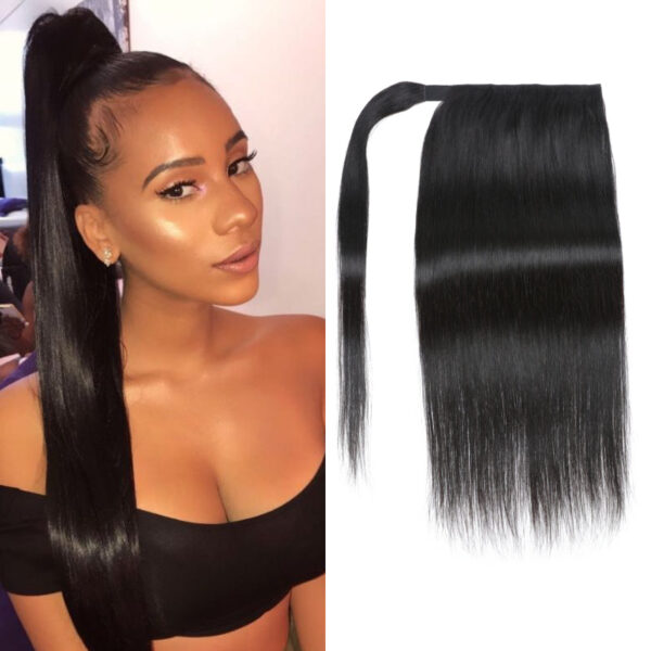 SunberstraightPonytail Sunber Straight Wrap Around Ponytail Hair Extension Human Hair - 24