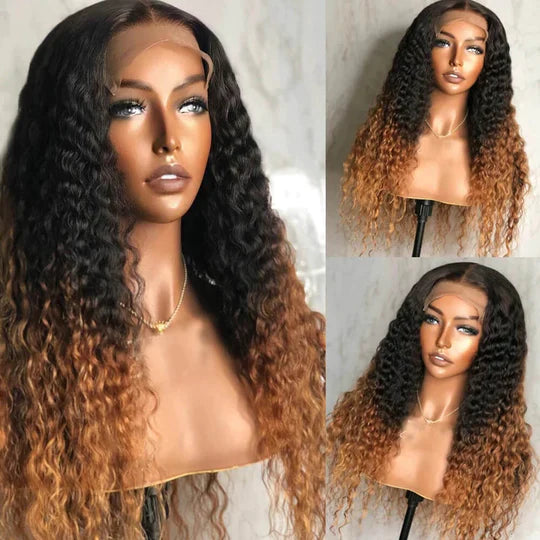 T1B30curly-1_b634cf21-25ae-4181-b5df-03e27a9aba8d Ombre Color Curly Wig Lace Closure Wig Black With Medium Brown Human Hair Wig - 13x4 Lace / 180% / 28inch