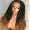 T1B30curly-3_844b6d05-ceb6-4016-86e4-8bb772349d53 Ombre Color Curly Wig Lace Closure Wig Black With Medium Brown Human Hair Wig - 13x4 Lace / 180% / 28inch