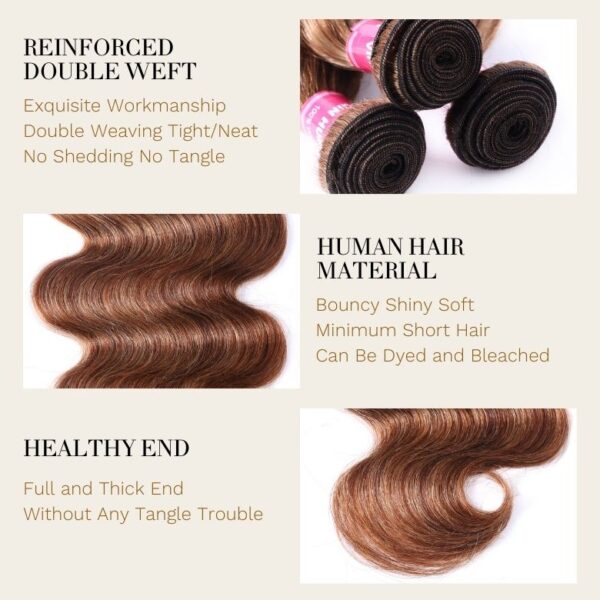 Sunber Ombre Blonde Highlight Body Wave 3 Bundles Human Hair Weave Extensions - 26 26 26